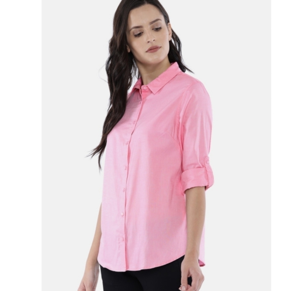 Magellan Sportswear Spandex Pink 3/4 Sleeve Button Down Women's Shirt Size M